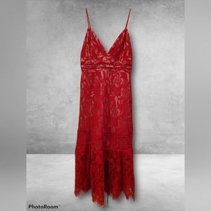 Lulus Red Lace Midi Dress, Size S